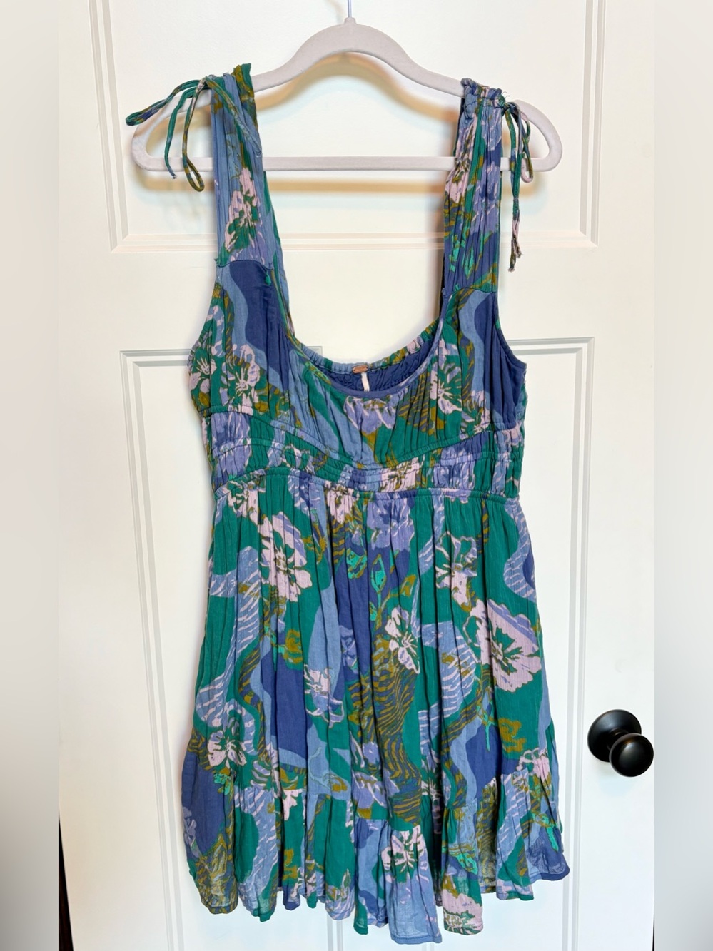 Free People Vernon Blue & Teal Floral Mini Dress sz Medium